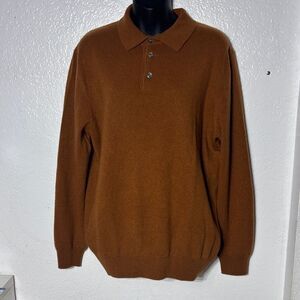 T&R men’s 100% cashmere sweater collar buttons brown capsule soft luxury